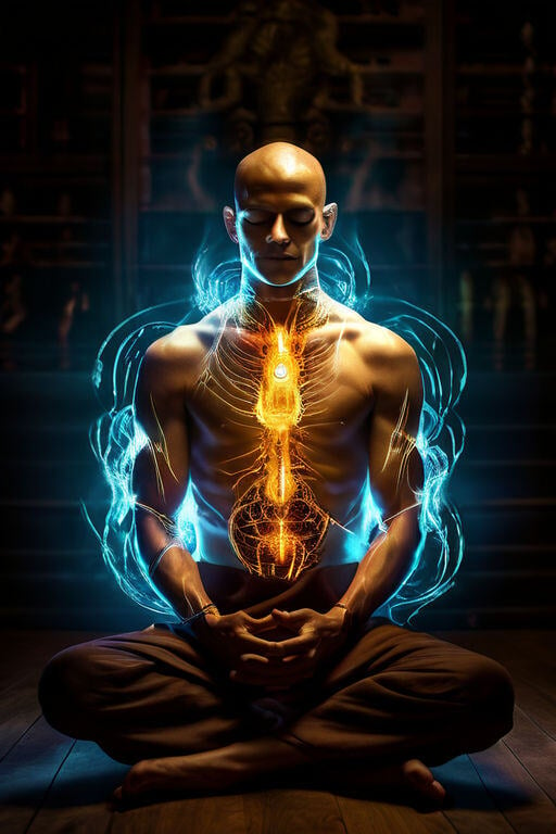 monk-meditating-with-spinal-cord-glowing-with-golden-energy-and-an-aura-around-his-body (1)